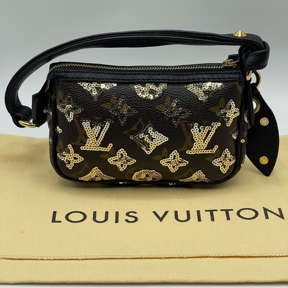 Louis Vuitton Eclipse Mini Pochette Wristlet Limited Edition Sequins Rare Clutch - Picture 9 of 15